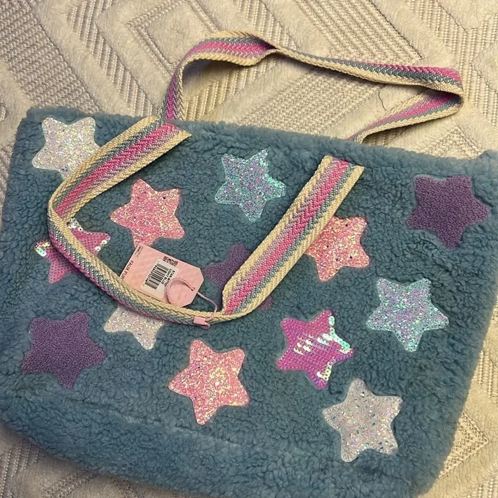 MISS GWEN - Glitter and Sequin Stars Teddy Plush Tote Bag